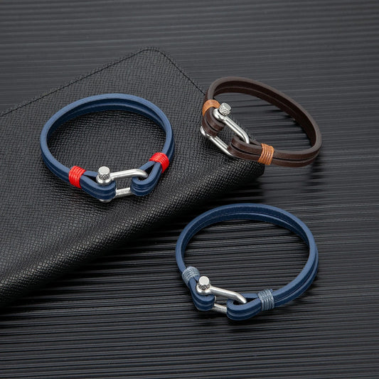 Nautical Double Strap Bracelet Stainless Steel Shackle Closure deideas