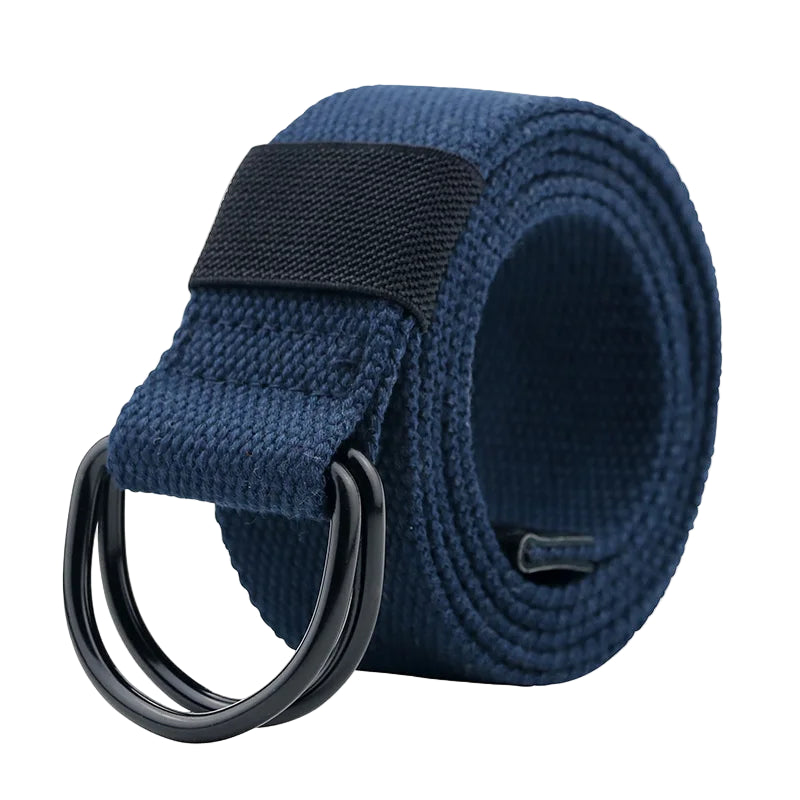 Blue belt with black buckle on a white background
