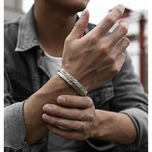 Wild Spirit Feather Cuff Adjustable Silver Bracelet for Men deideas