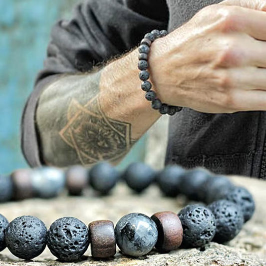 Surf Spirit Volcanic Lava Stone Bracelet Natural Black Onyx Beads with Healing Properties