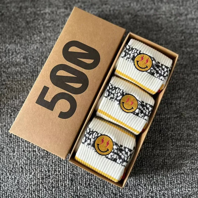Striped Cotton Socks 3-Pack Gift Box – Unisex Skateboarding & Street Style