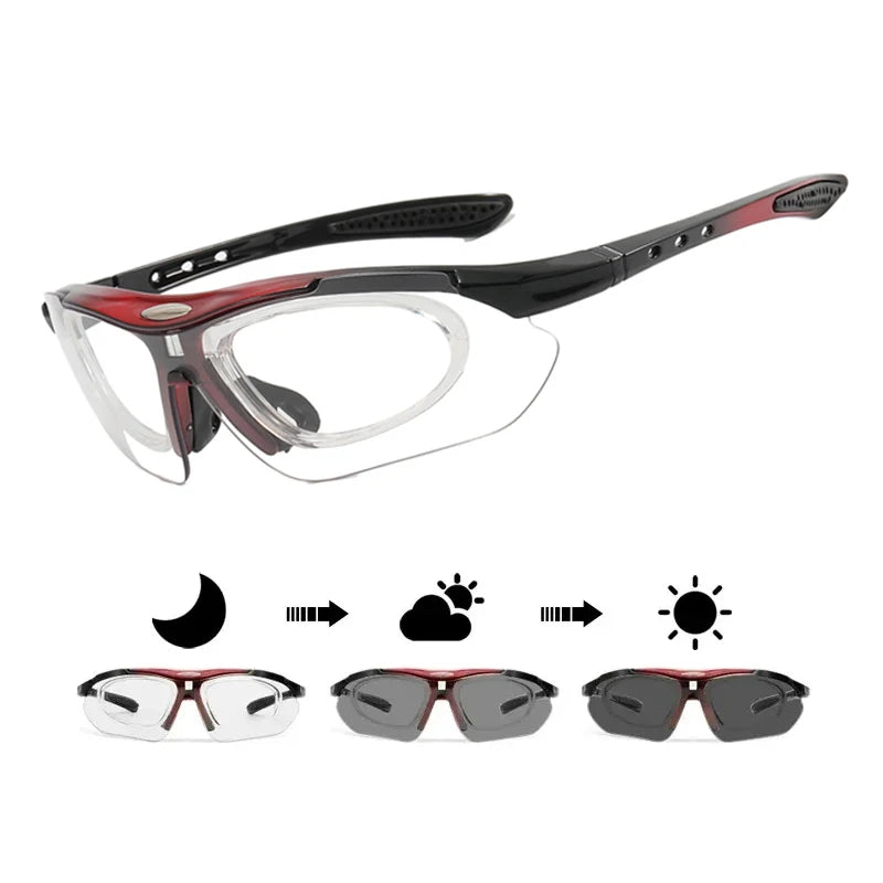 Photochromic Cycling Sunglasses - UV400, 152mm Wide, CE Certified, With/Without Case
