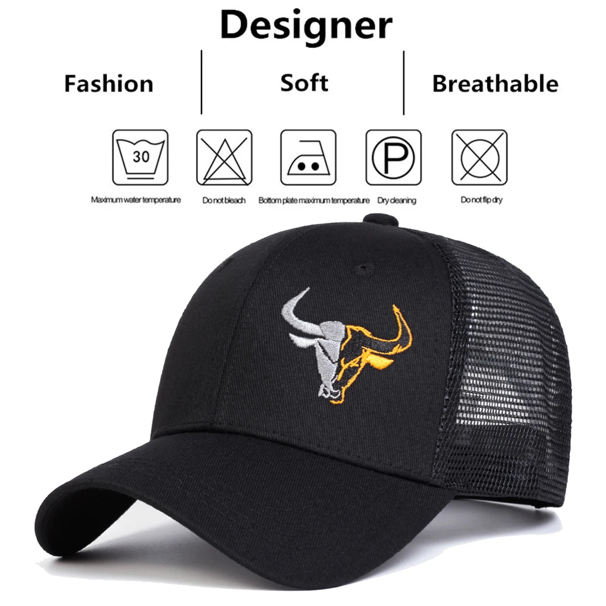 Bull Head Embroidery Baseball Cap - Rodeo Western Mesh Trucker Hat