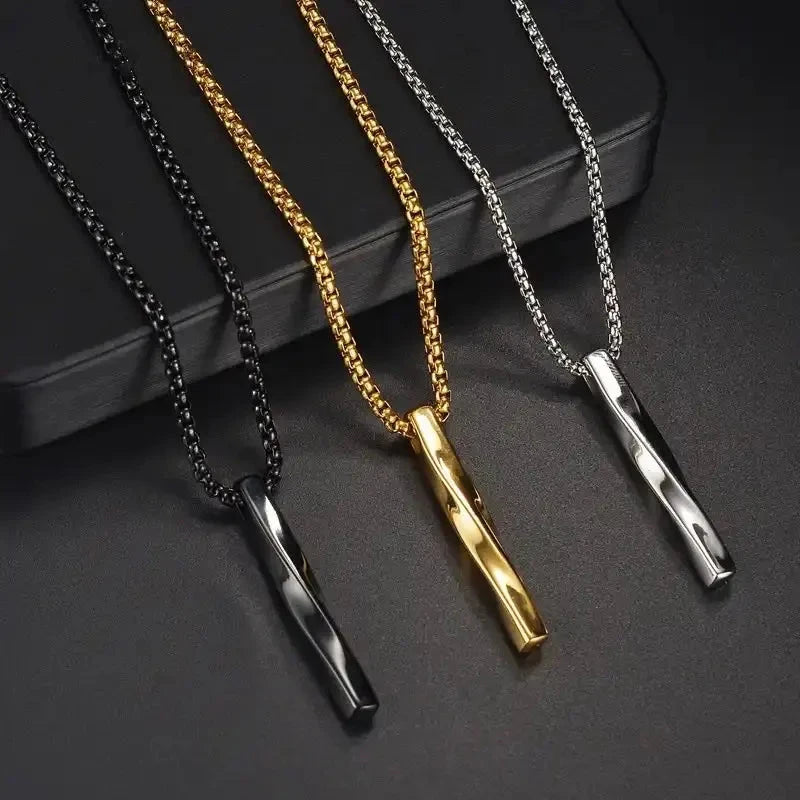 Men’s Stainless Steel Spiral Cylinder Pendant Necklace Elegant Geometric Charm for the Modern Man deideas