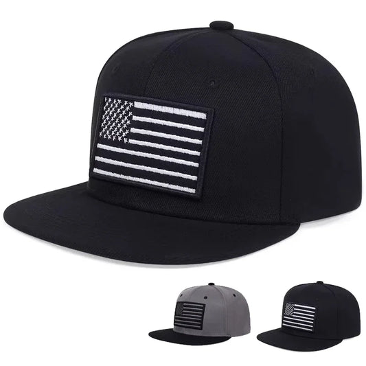Gorra de béisbol bordada con la bandera estadounidense - Estilo Hip-Hop, Ajustable, Unisex