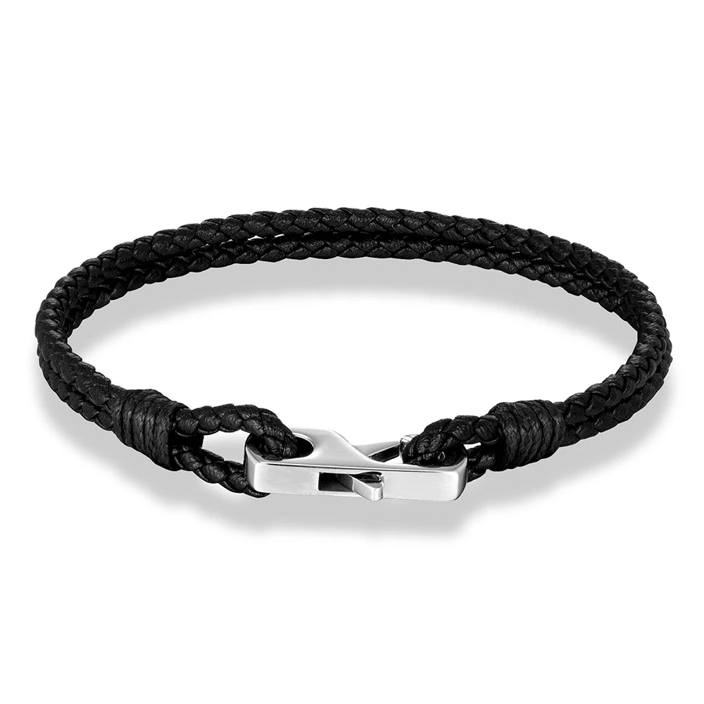 3mm Genuine Leather Bracelet – 316L Steel Square Buckle | Men’s Classic Style