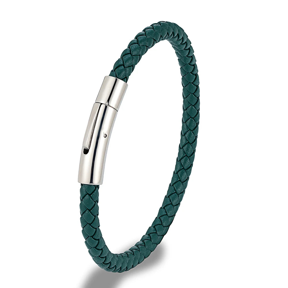 Braided Leather Bracelet Magnetic Clasp Wristband for Men & Women