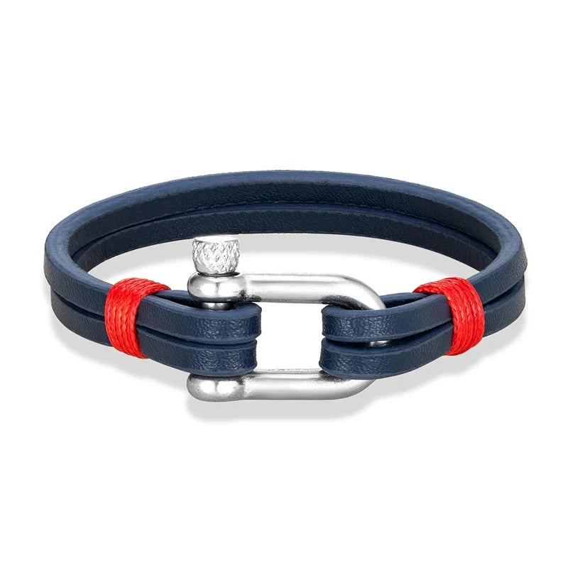 Nautical Double Strap Bracelet Stainless Steel Shackle Closure deideas