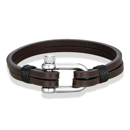 Nautical Double Strap Bracelet Stainless Steel Shackle Closure deideas