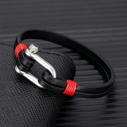 Nautical Double Strap Bracelet Stainless Steel Shackle Closure deideas