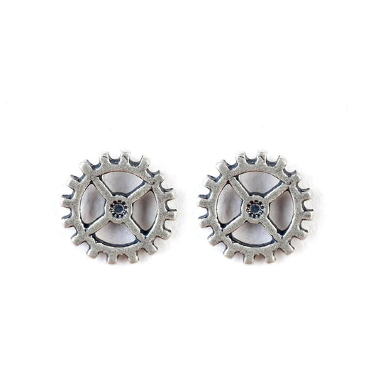 Unisex Steampunk Gear Stud Earrings 925 Sterling Silver Punk Rock Jewelry deideas