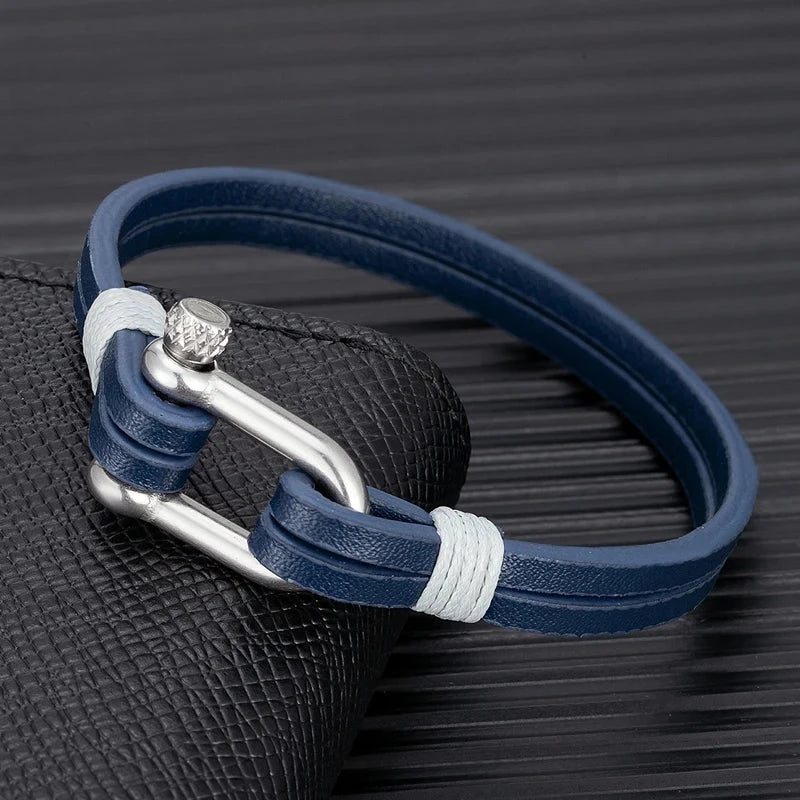 Nautical Double Strap Bracelet Stainless Steel Shackle Closure deideas