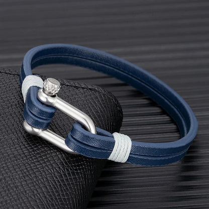 Nautical Double Strap Bracelet Stainless Steel Shackle Closure deideas