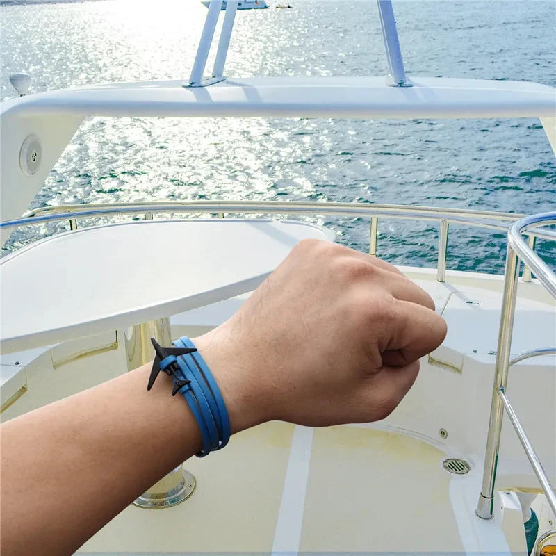 Sky Voyager Leather Bracelet Airplane & Anchor Multilayer Wrap deideas