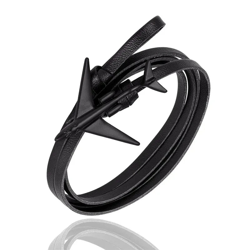 Sky Voyager Leather Bracelet Airplane & Anchor Multilayer Wrap deideas
