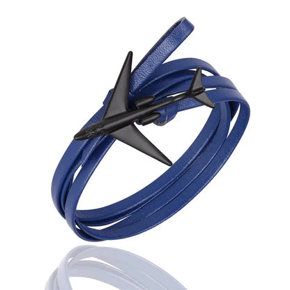 Sky Voyager Leather Bracelet Airplane & Anchor Multilayer Wrap deideas