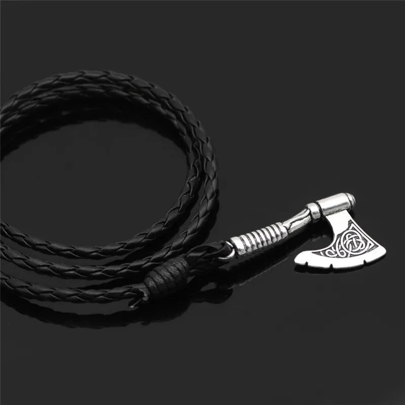 Viking Axe Leather Bracelet - Norse Rune Charm, Zinc Alloy, Adjustable