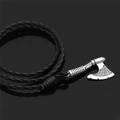 Viking Axe Leather Bracelet - Norse Rune Charm, Zinc Alloy, Adjustable