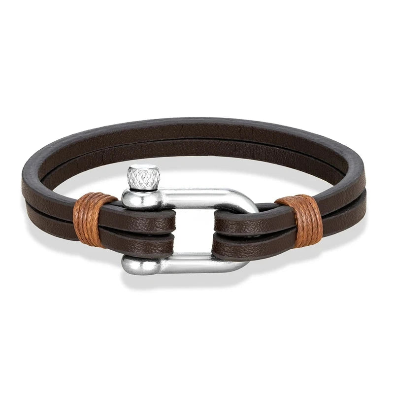 Nautical Double Strap Bracelet Stainless Steel Shackle Closure deideas