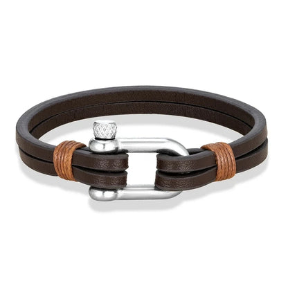 Nautical Double Strap Bracelet Stainless Steel Shackle Closure deideas