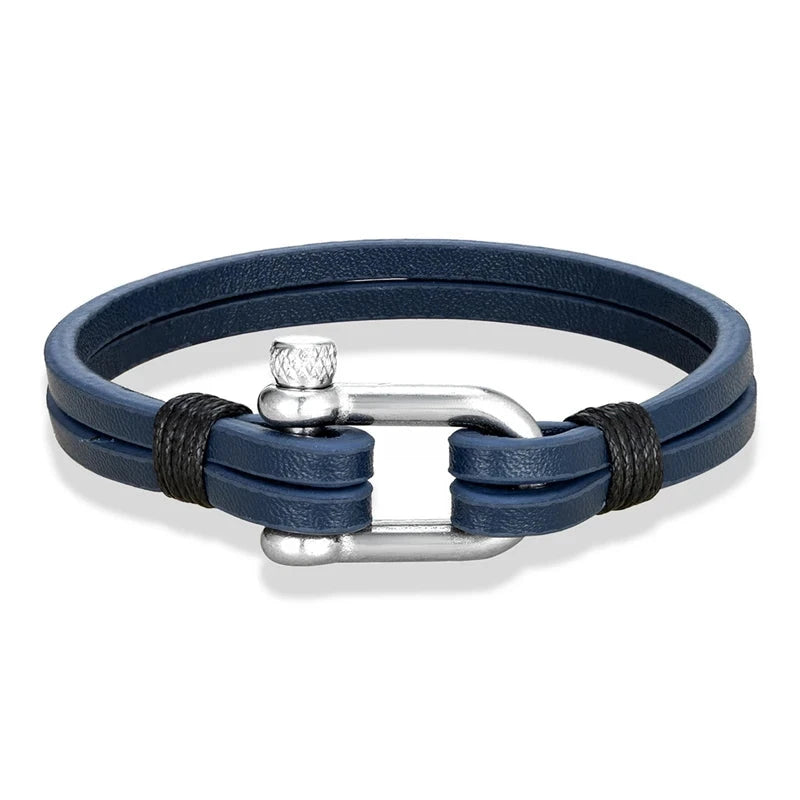 Nautical Double Strap Bracelet Stainless Steel Shackle Closure deideas