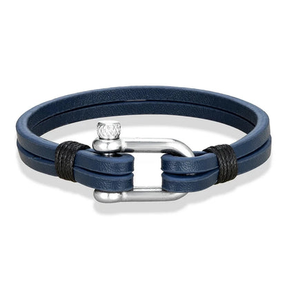Nautical Double Strap Bracelet Stainless Steel Shackle Closure deideas