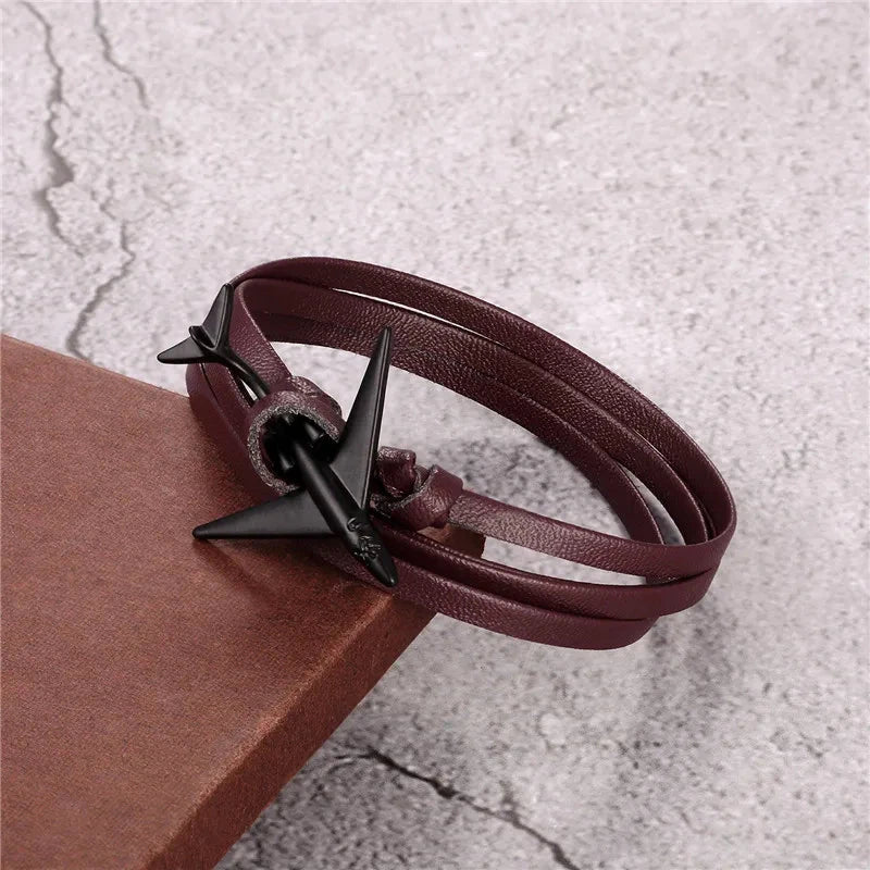 Sky Voyager Leather Bracelet Airplane & Anchor Multilayer Wrap deideas