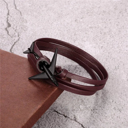 Sky Voyager Leather Bracelet Airplane & Anchor Multilayer Wrap deideas