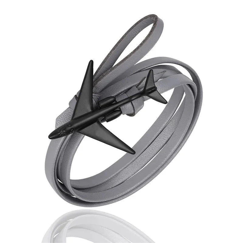 Sky Voyager Leather Bracelet Airplane & Anchor Multilayer Wrap deideas