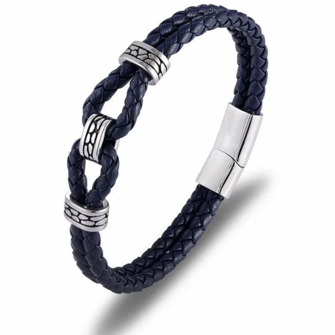 Black Braided Leather Bracelet Multilayer Stainless Steel Design deideas