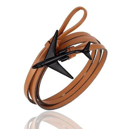 Sky Voyager Leather Bracelet Airplane & Anchor Multilayer Wrap deideas