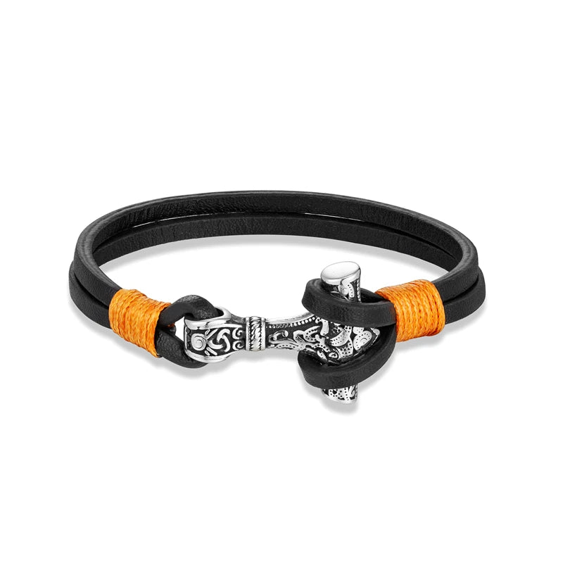 Viking Thor Mjolnir Leather Bracelet – Double-Layer Steel Charm | Norse Mythology