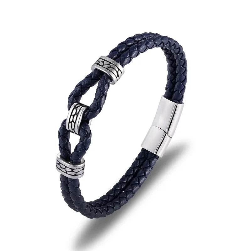 Black Braided Leather Bracelet Multilayer Stainless Steel Design deideas