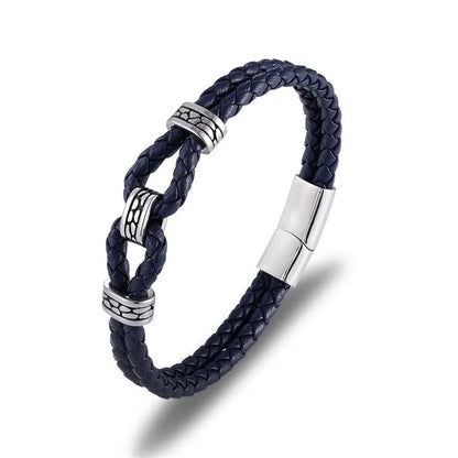 Black Braided Leather Bracelet Multilayer Stainless Steel Design deideas