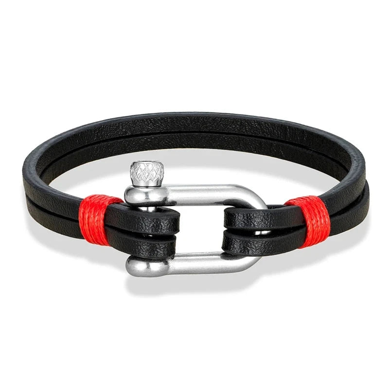 Nautical Double Strap Bracelet Stainless Steel Shackle Closure deideas