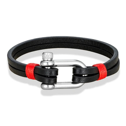 Nautical Double Strap Bracelet Stainless Steel Shackle Closure deideas