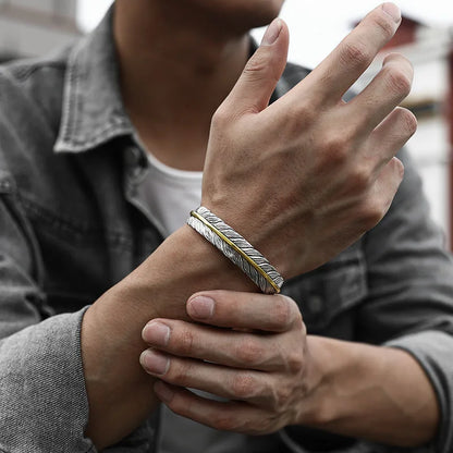 Feather Cuff Bracelet Adjustable Metal Bangle for Men & Women