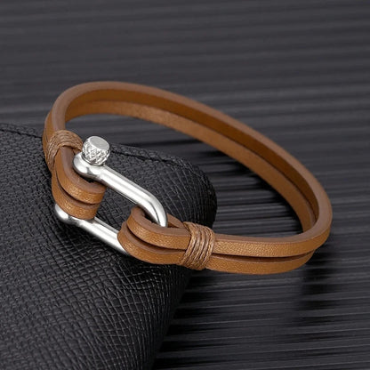 Nautical Double Strap Bracelet Stainless Steel Shackle Closure deideas