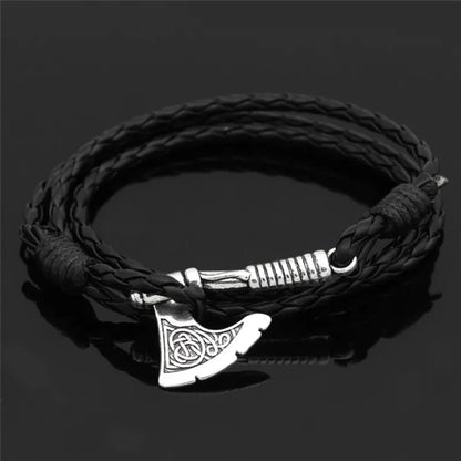 Viking Axe Leather Bracelet - Norse Rune Charm, Zinc Alloy, Adjustable