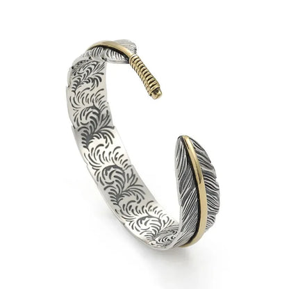 Feather Cuff Bracelet Adjustable Metal Bangle for Men & Women