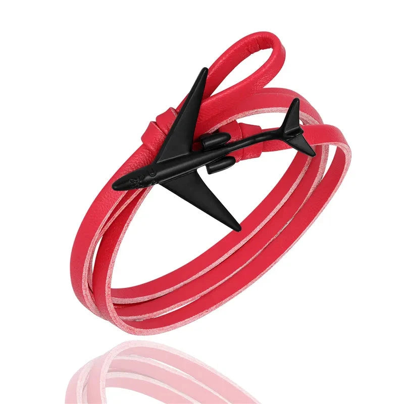Sky Voyager Leather Bracelet Airplane & Anchor Multilayer Wrap deideas