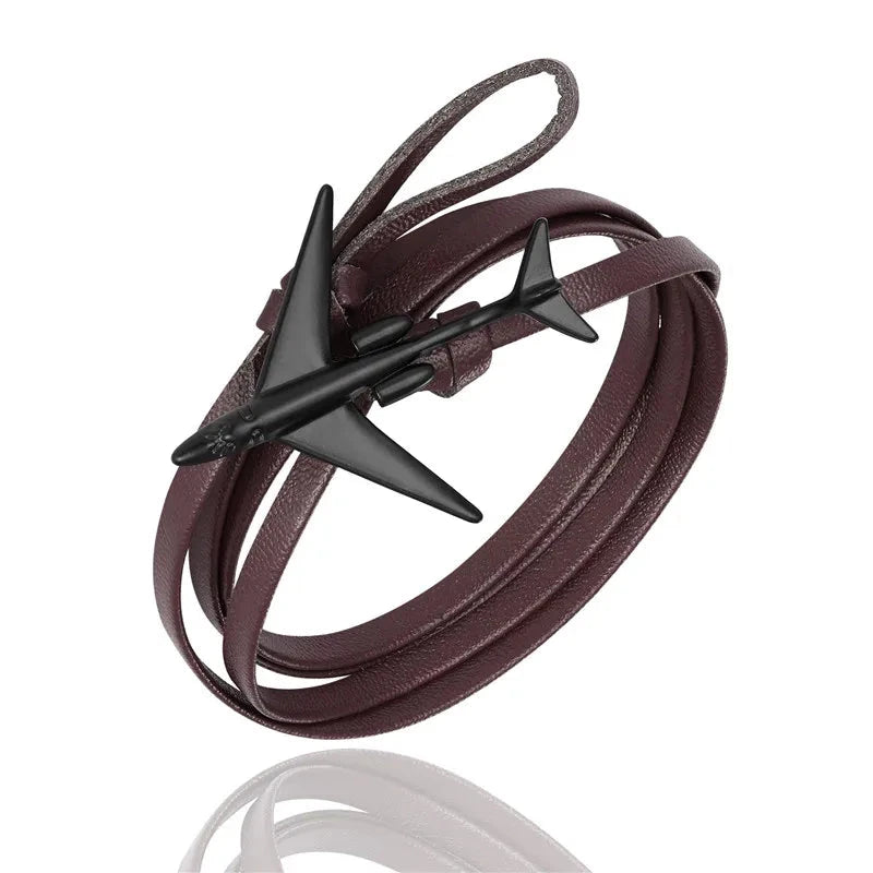 Sky Voyager Leather Bracelet Airplane & Anchor Multilayer Wrap deideas