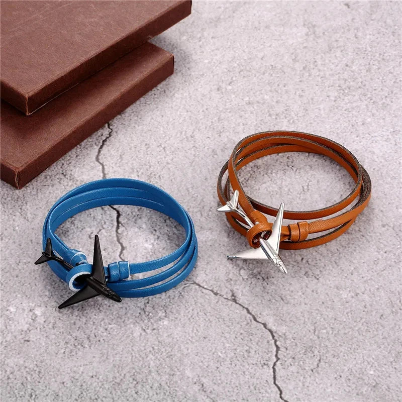 Sky Voyager Leather Bracelet Airplane & Anchor Multilayer Wrap deideas