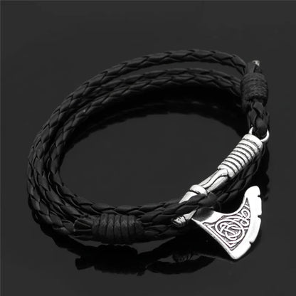 Viking Axe Leather Bracelet - Norse Rune Charm, Zinc Alloy, Adjustable