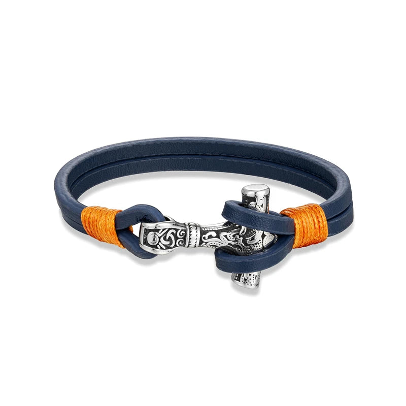 Viking Thor Mjolnir Leather Bracelet – Double-Layer Steel Charm | Norse Mythology