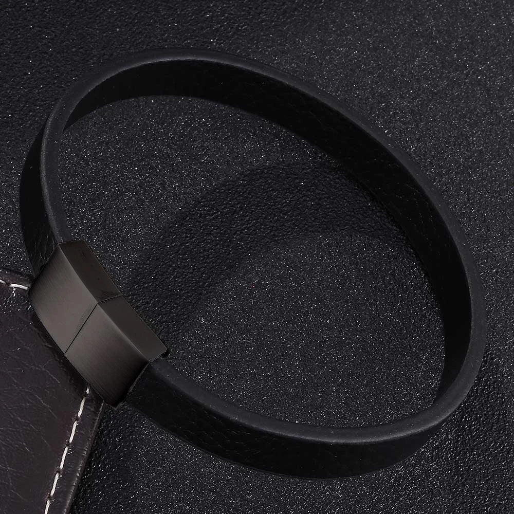 Leather Cross Bracelet - Stainless Steel Charm