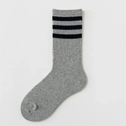 Calcetines de algodón a rayas con cuello redondo - Jacquard, 8 colores, unisex UE 36-43, estilo skate urbano