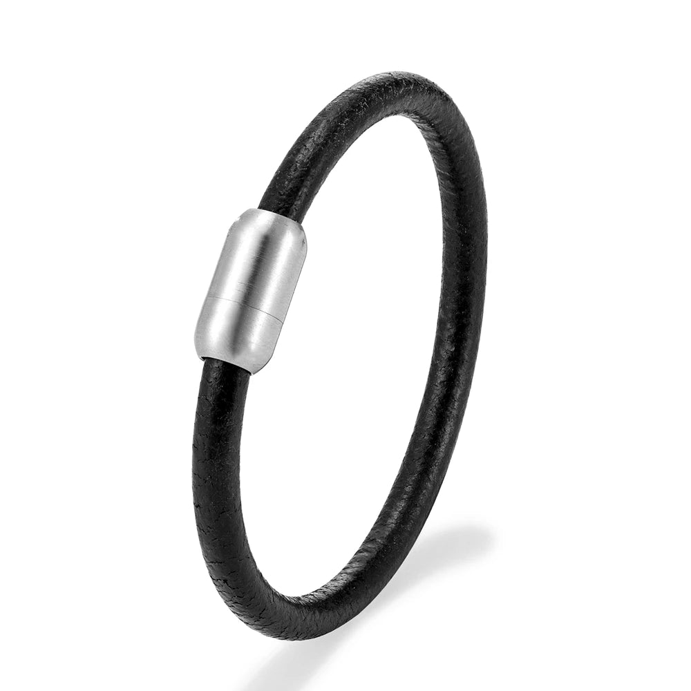 Pulsera de cuero auténtico – Broche magnético de acero inoxidable | Estilo vintage para hombre