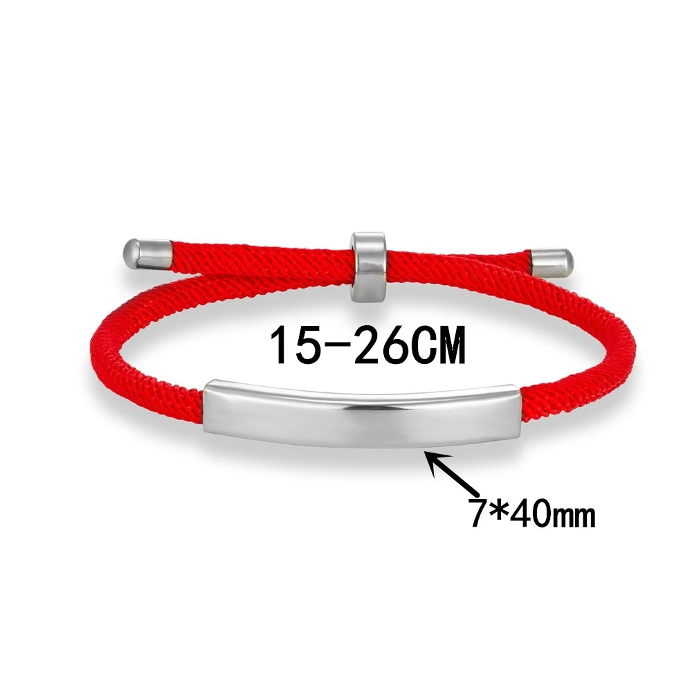 Custom Engraved Rope Bracelet - Stainless Steel, Adjustable, 15 Colors, Personalized