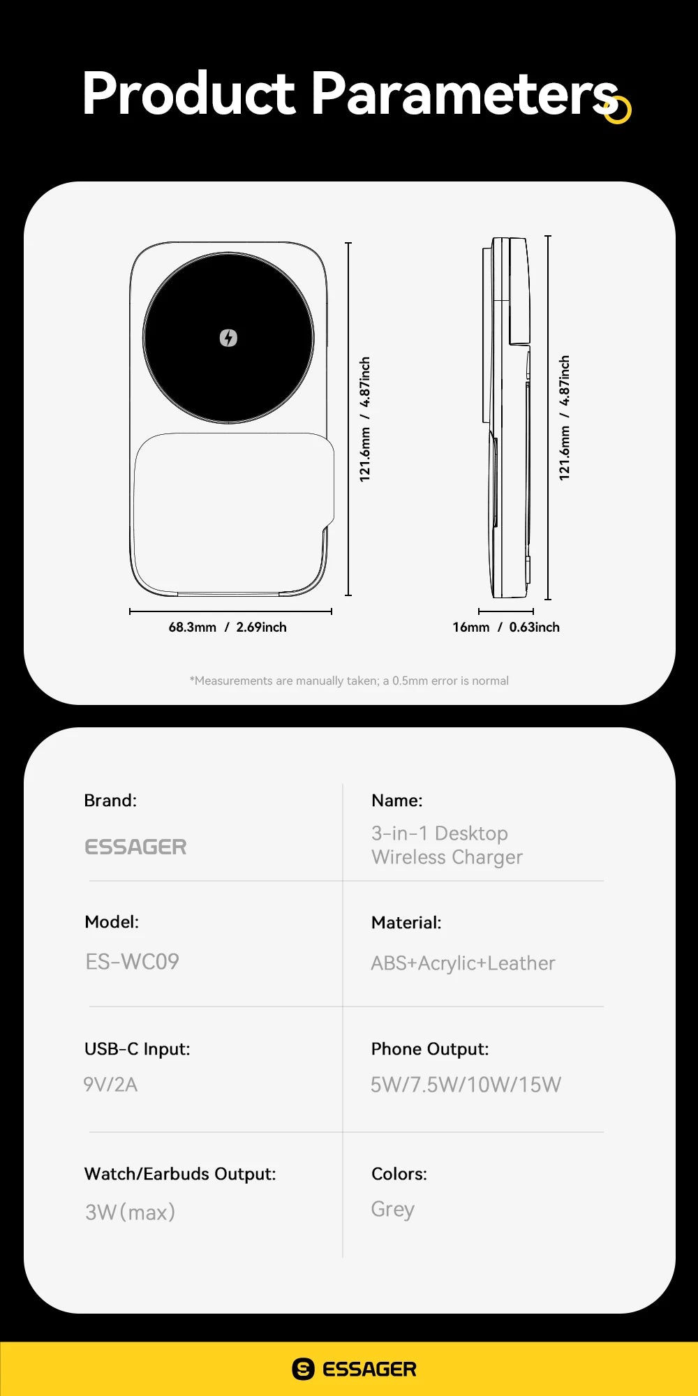 Soporte de cargador inalámbrico 3 en 1 - Carga rápida MagSafe de 15W para iPhone, AirPods y Apple Watch
